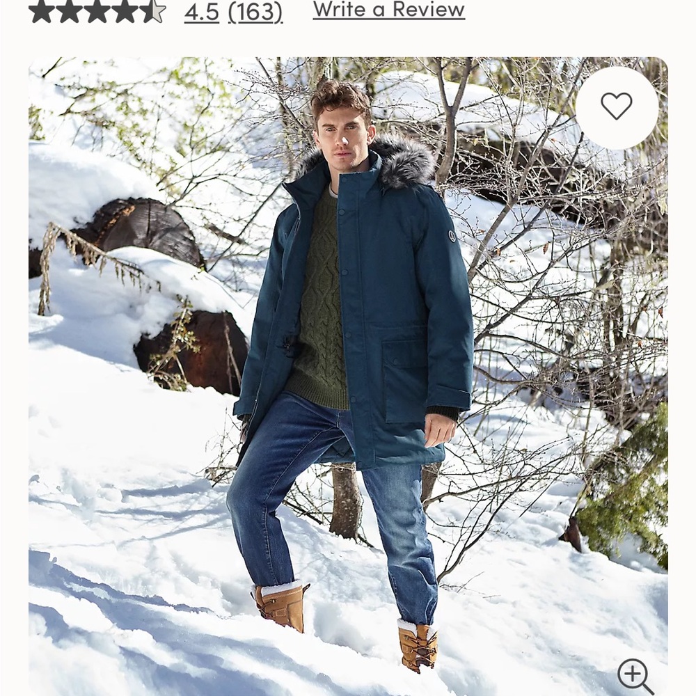 Lands' End Men's Teal Parka with Faux Fur Hood